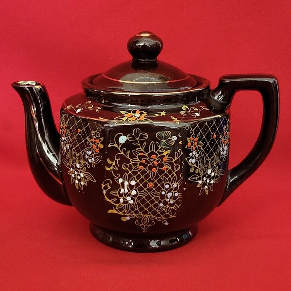 VTG Hand Painted Gold Trim Dark Brown Teapot Made In Japan - Picture 3 of 14